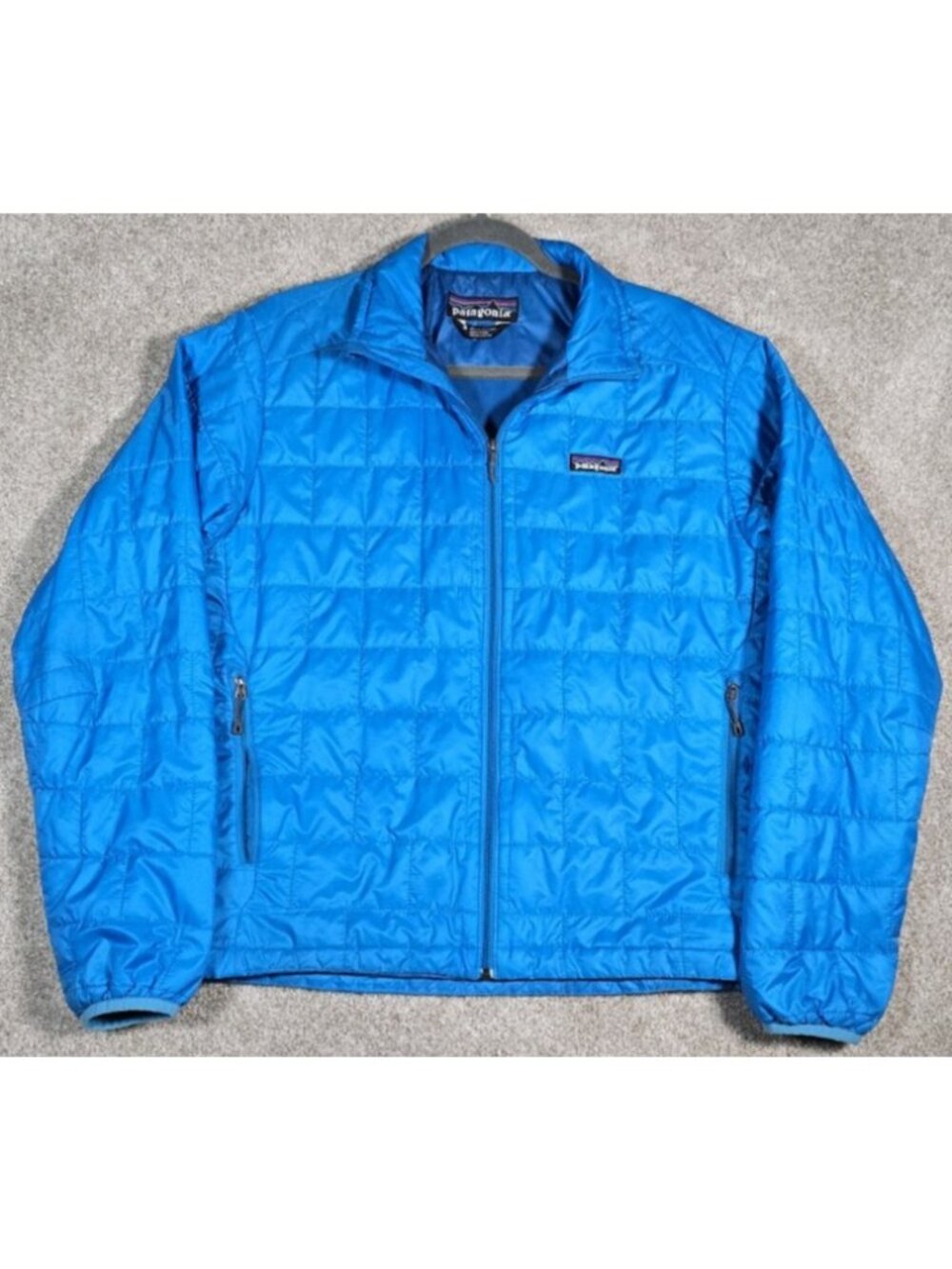 Patagonia Primaloft Nano Puff Jacket Blue Full Zip Long Sleeve Men's Small Flaw